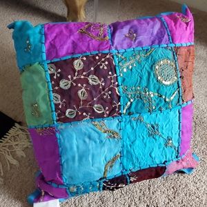 Colorful decor pillow 13" sq.